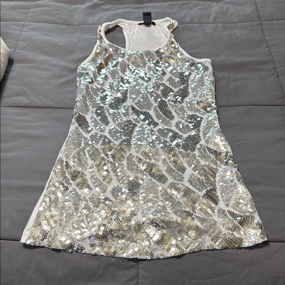 Bozzolo Silver and White Halter Sundress for Cocktail